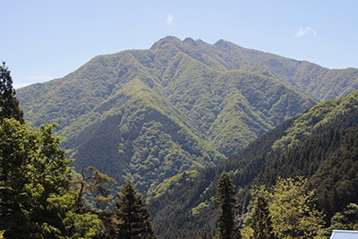 強石の登山口付近から見た対岸の山の写真