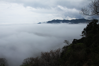 雲海の上に見える山の写真