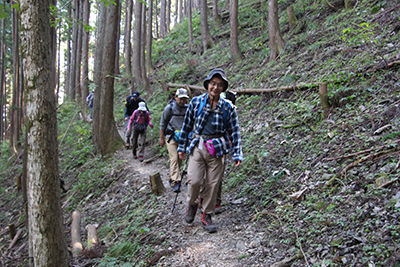 大根ノ山の神を過ぎて尾根の右側をトラバースしている写真