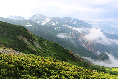 杓子岳、鑓ヶ岳と天狗の頭方面の写真
