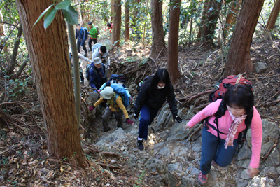 ちょっとした岩場を登っている写真